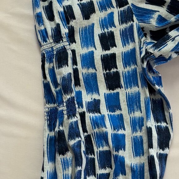 NIC+ZOE Blue White Abstract Print Cotton Top L/S Button Front Boho Workwear - 3X - Picture 4 of 11